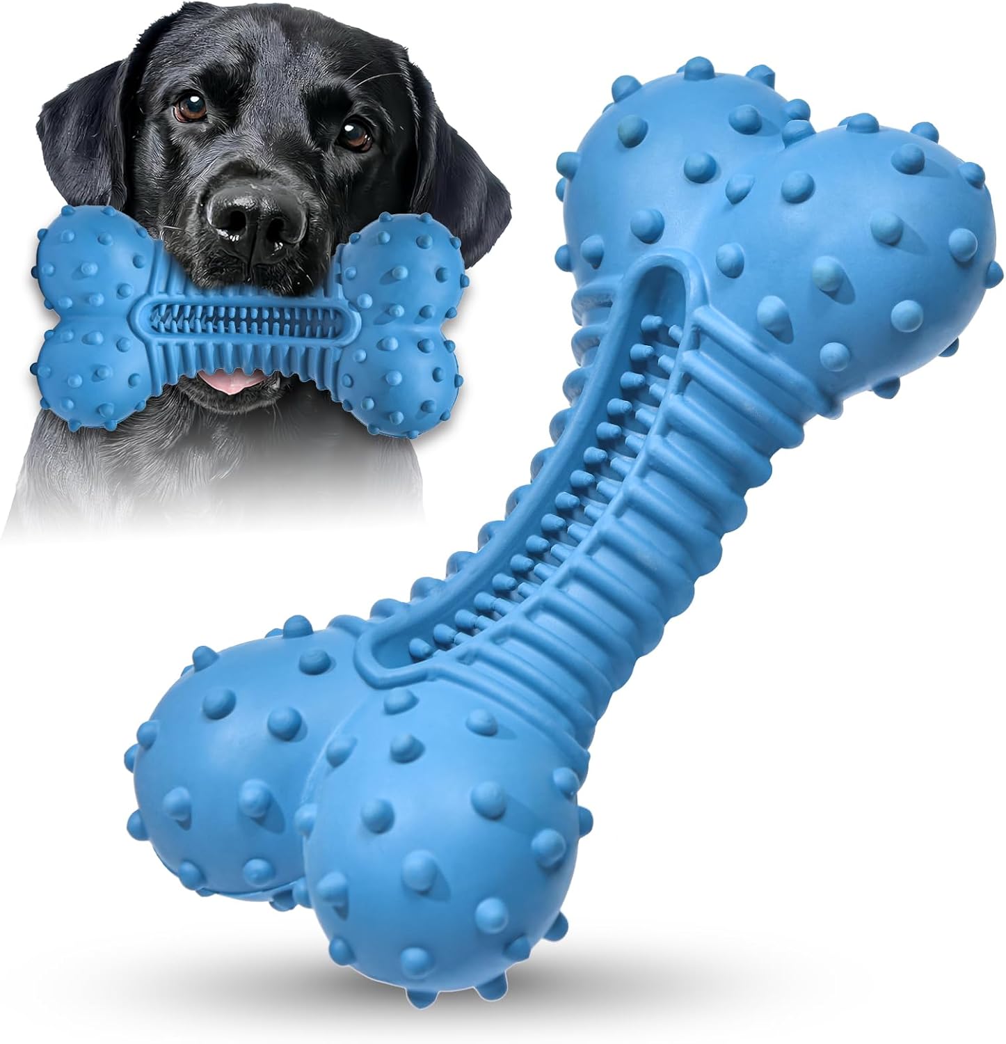 Dog Toys for Aggressive Chewers, Chew Toys for Medium Large Dogs, Durable Natural Rubber Toys with Bacon Flavor, Indestructible Dog Toy,Blue