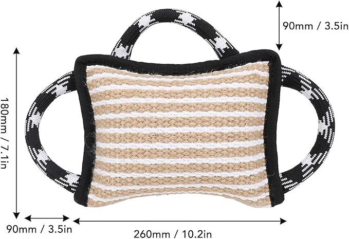 Dog Bite Pillow, Tug War Toy Biting Pad, Jute Tear Resist Interactive Play Dog Bite Tug Toy for Small Medium Large Dogs (Black)