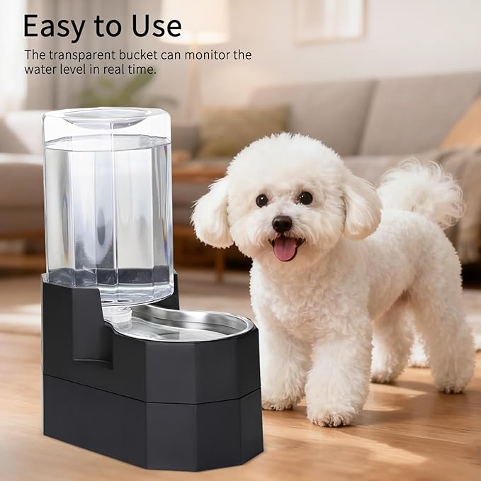 RIZZARI Large Dog Water Dispenser: 7L Raised Gravity Gray Automatic Stainless Steel Waterer - 100% BPA Free - Pet Feeder for Senior Dogs with Joint Pain in Bedroom Garden