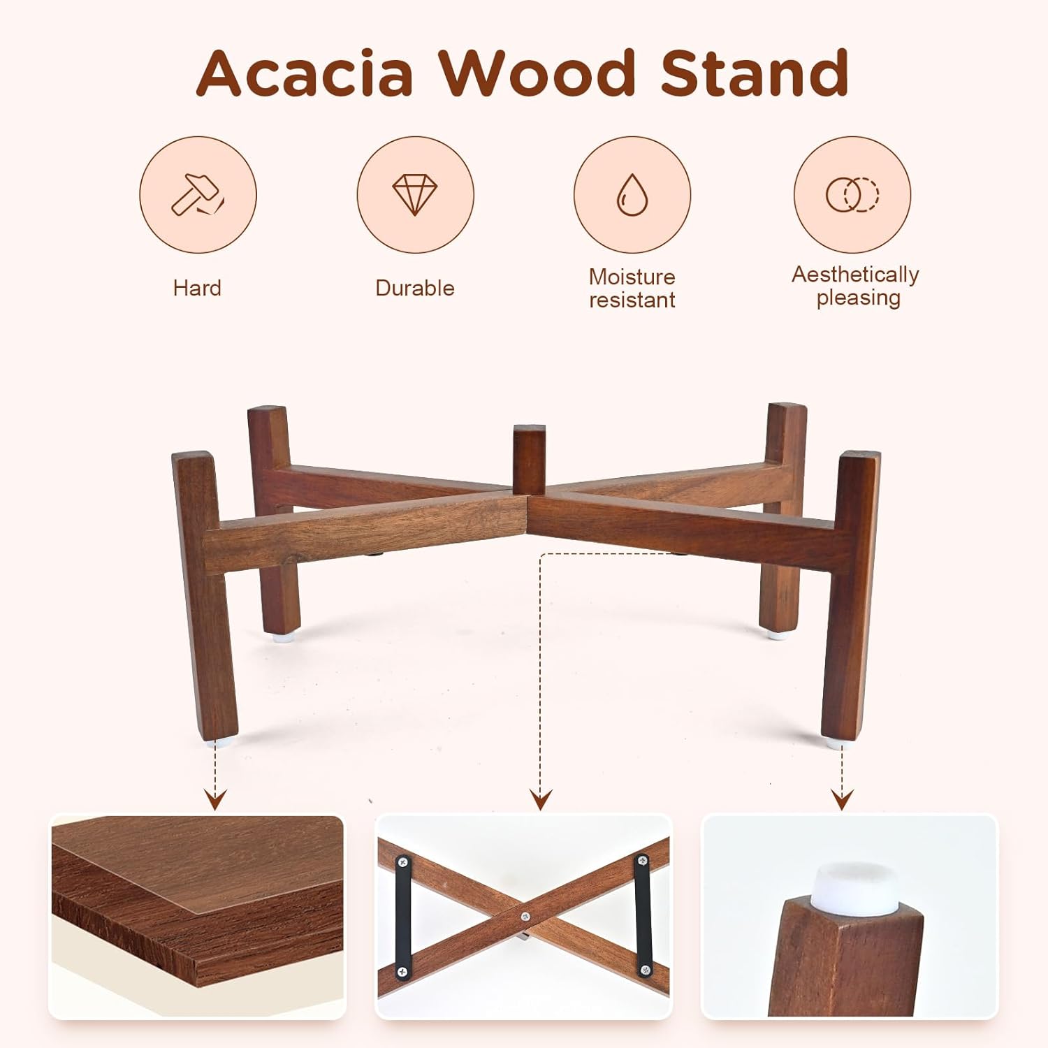 SPUNKYJUNKY Ceramic Dog Bowls Dog Bowl Set with Acacia Wood Stand Raised Dog Bowl Dog Food and Water Bowl for Small Medium Sized Dog (18.5cm)