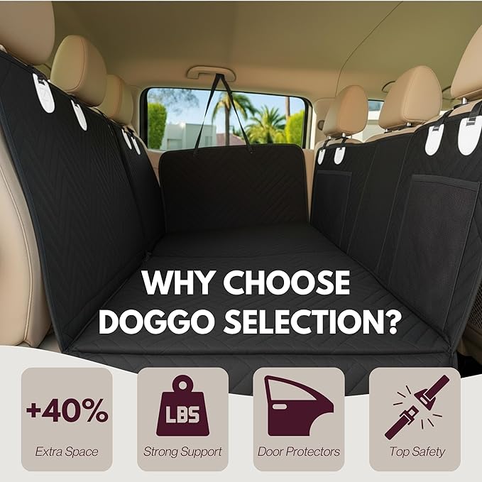 – Back Seat Pet Cover for Dogs, Premium Dog Hammock for Car with Hard Bottom | Universal Car Seat Protector, Waterproof & Washable | Dog Car Seat Cover for Large (Black)
