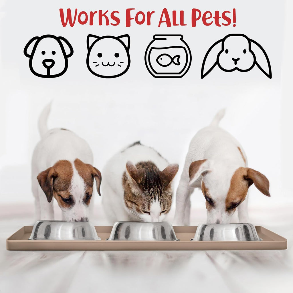 DogBuddy Dog Food Mat – Waterproof Dog Bowl Mat for Food and Water, Silicone Pet Feeding Mats for Floors, Non-Slip Placemat with High Edges for Dogs Bowls, Puppy Essentials (Small: 19"x12", Taupe)