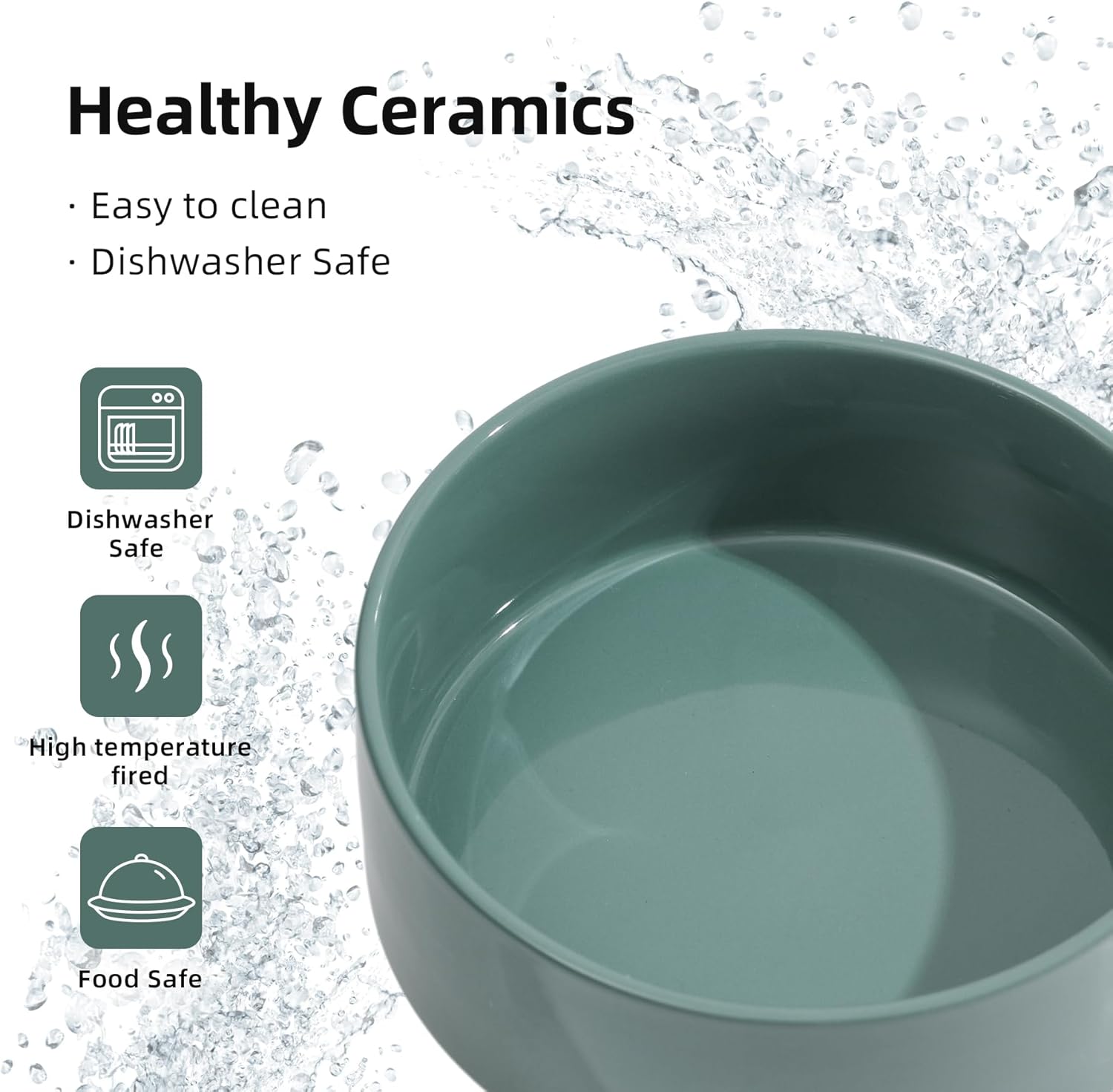 Ceramic Elevated Dog Bowls, Food and Water Bowls for Dogs, Puppy, Raised Dog Dish, Pet Feeder(6inch, 2 x Dark Green + Stand)