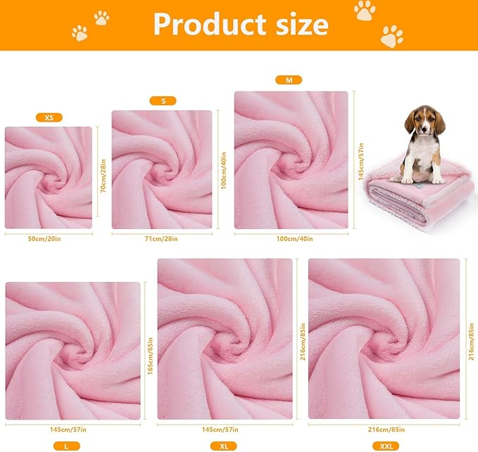 Waterproof Pink Dog Blanket Reversible Sherpa Fluffy Calming Pet Blankets Bed Cover for Puppy Leakproof Sofa Couch Throw Covers Cat-L-57x65in