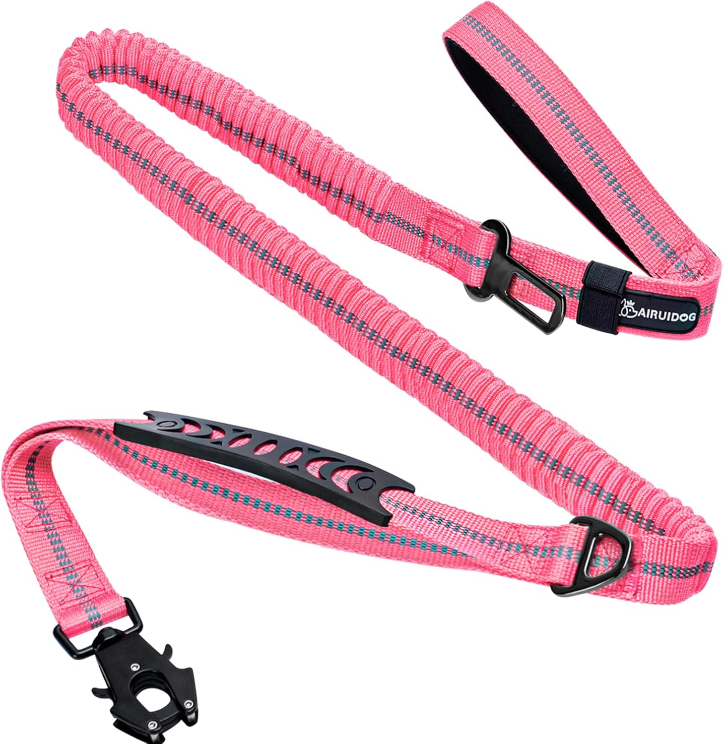 Heavy Duty Tactical Bungee Dog Leashes, 4-6FT Shock Absorbing Tactical Dog Leash with 2 Padded Handles, Metal Carabiner Clip,Car Seatbelt, Reflective Dog Leash for Medium Large Dogs (Pink)