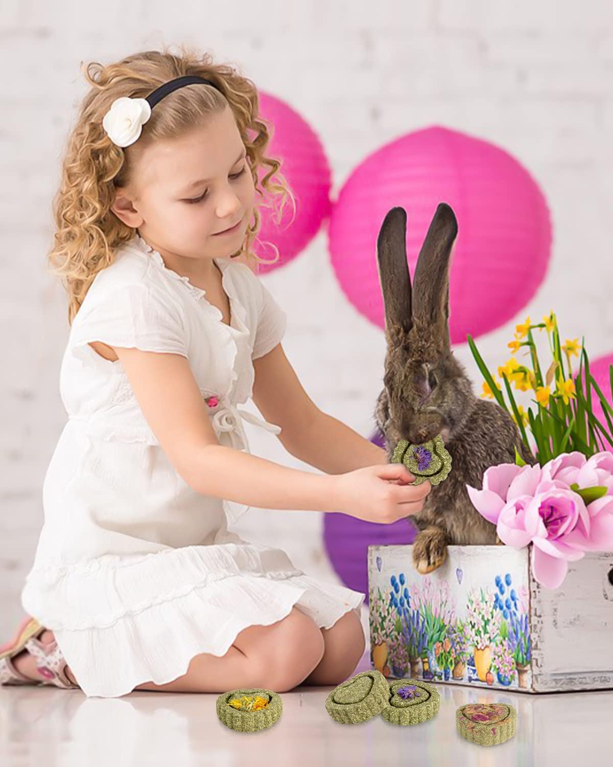 Sofier 28Pcs Timothy Hay Treats Rabbit Toys Bunny Toys Guinea Pig Natural Handmade Treats and Chews for Small Animals Hamster Chinchilla Rat Gerbil