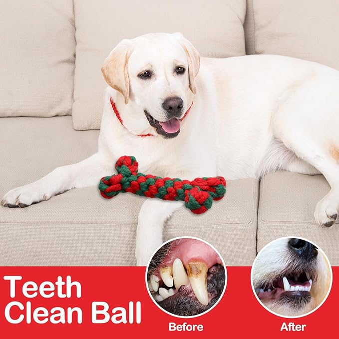 18 Pcs Christmas Dog Rope Toys Set Christmas Interactive Chew Balls Toys for Aggressive Chewers Large Medium Small Dogs Pet Puppy Teeth Cleaning Fun Training Birthday Gifts
