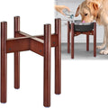 Stand for Dog Water/Food Bowl, Fountain Dishes and Feeders - Makes 14-inch High, Ideal for Large Breeds - Adjustable Sideways with Lock, Dark Wood - Bowls Not Included