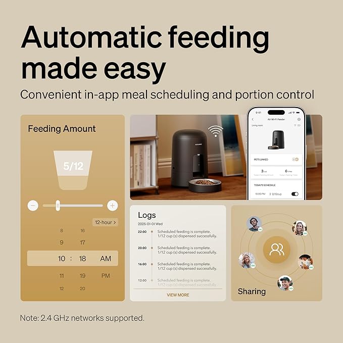 PETLIBRO Automatic Cat Feeder, Wi-Fi Rechargeable Cats Food Dispenser Battery-Operated with 30-Day Life, AIR 2.4G Wi-Fi Timed Pet Feeder for Cats & Dogs, 2L Auto Cats Feeder, Black