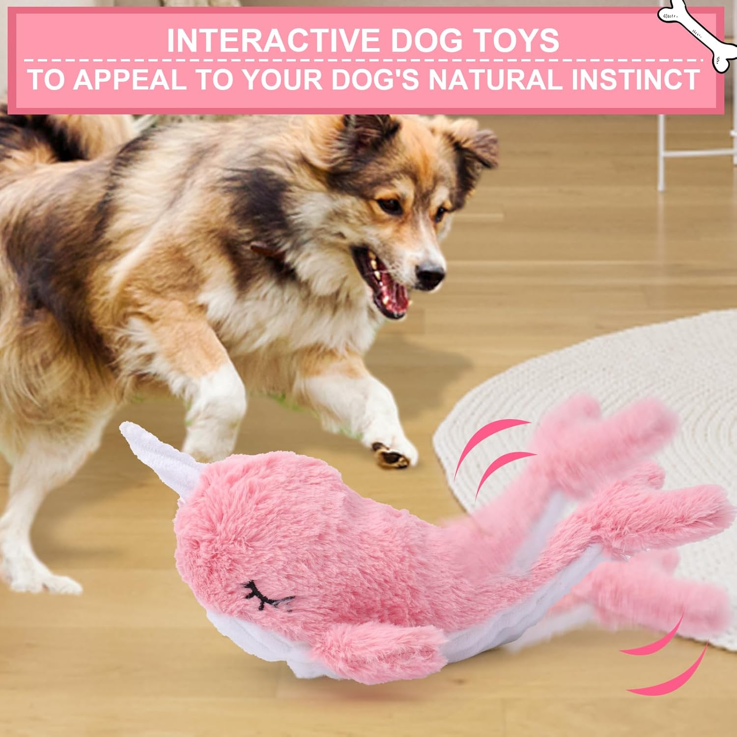 BABORUI Interactive Dog Toys Whale, Squeaky Dog Toys, Rechargeable Moving Dog Chew Toys for Small/Medium/Large Dogs/Puppy to Keep Them Busy (Pink)