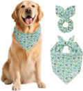 E-Clover Summer Starfish Dog Bandanas & Matching Scrunchie Set Blue Dog Scarf Bibs Pet Bandana with Bow Tie for Medium Large Dogs Owner Mom