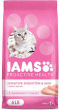 IAMS Proactive Health Adult Sensitive Digestion & Skin Dry Cat Food with Turkey, 6 lb. Bag