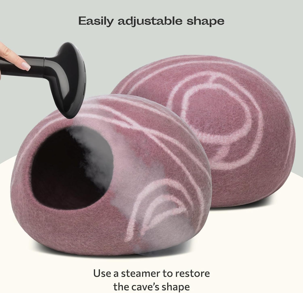 MEOWFIA Cat Cave – Premium Felt Cat Bed for Indoor Cats, Handmade 100% Merino Wool (Gold Rose, Large)