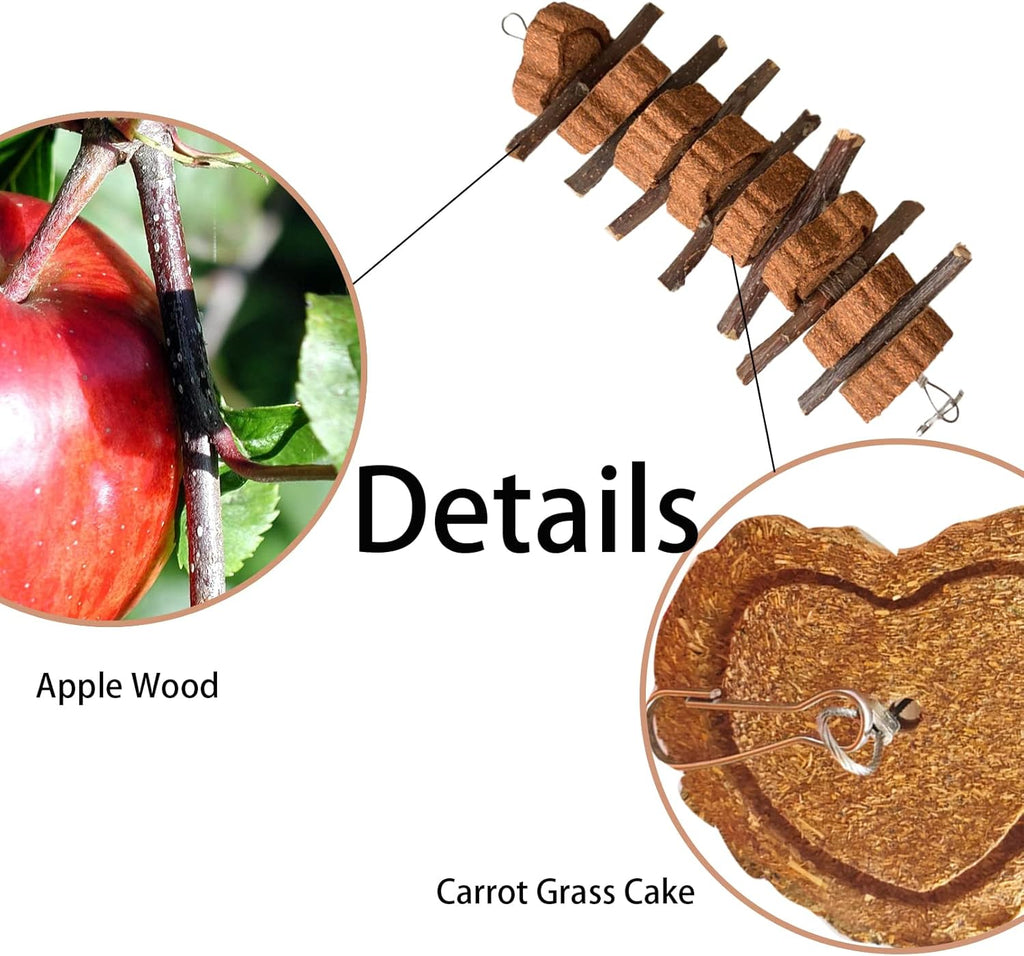 Bunny Carrot Cake Chew Toys,Rabbit Teeth Grinding Hanging Chinchillas Molar Toy Improve Dental Health Natural Apple Sticks for Guinea Pigs Rats Hamsters Gerbils(4 Packs)