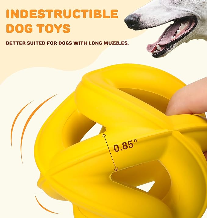 Interactive Dog Toys for Aggressive Chewers-Natural Rubber Chew Toys to Keep Them Busy, Safe for Most Breeds,Dog Chew Toy for Anxiety Relief, Fetch Training, Hand/Machine Washable,Lemon