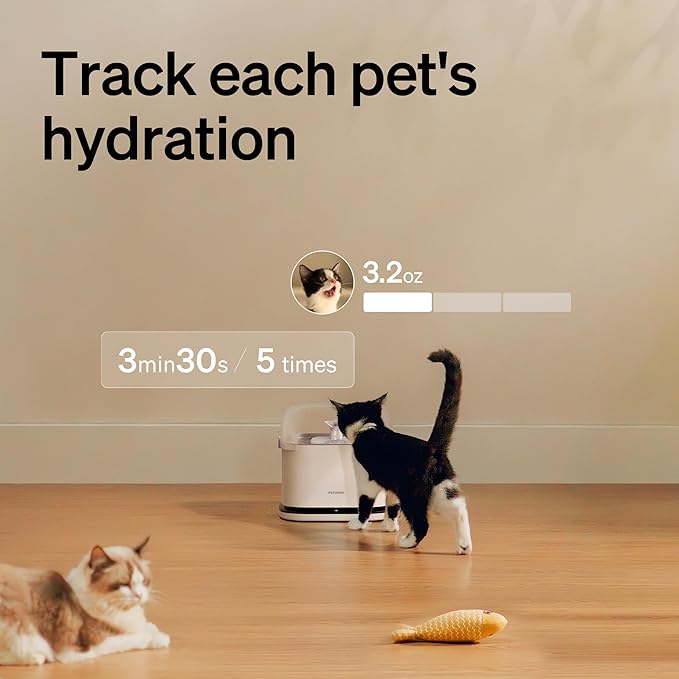 PETLIBRO RFID Multi Cats Water Fountain with Cat Recognition & Hydration Monitoring, Pump-Free Auto Cat Water Dispenser, Large Capacity 101oz/3L, 2.4G Wi-Fi APP Control Cat Fountain x2 Collar Tags