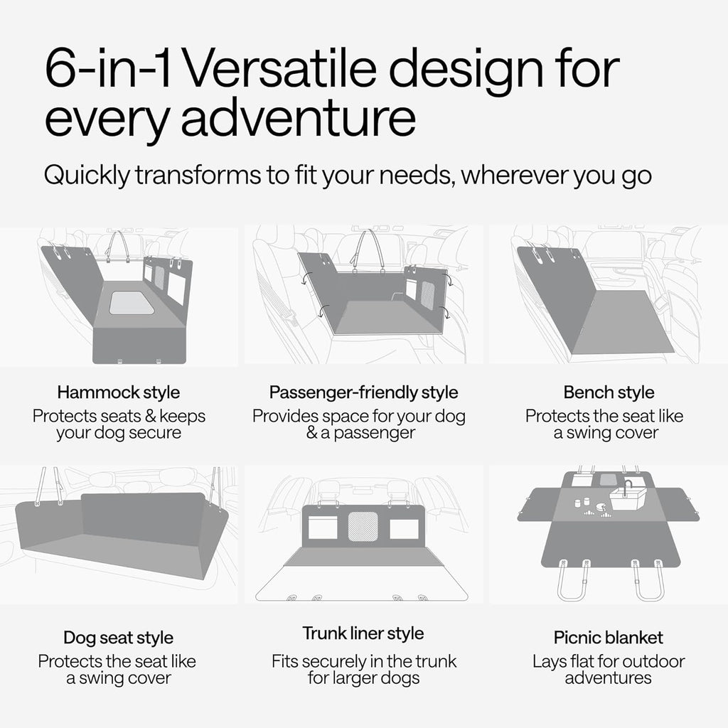 Waterproof Dog Car Seat Cover for Back Seat with Hard Bottom Inserts - Dog Hammock for Car, 600D, SUV, and Trucks - Pet Car Seat Covers - Backseat Extender for Dogs with 2 Storage Pockets, Mesh Window