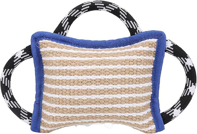 Dog Bite Pillow, Tug War Dog Toy Dog Biting Pad, Jute Tear Resist Interactive Play Dog Bite Tug Toy for Small Medium Large Dogs (Blue)