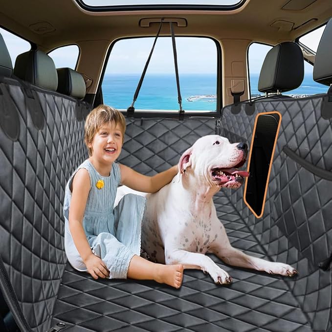 Dog Car Seat Cover for Back Seat, ICY & Warm Reversible Hard Bottom Car Seat Cover for Dogs, Waterproof Backseat Extender for Dogs Can Withstand 220lbs, Suitable for Truck & SUV