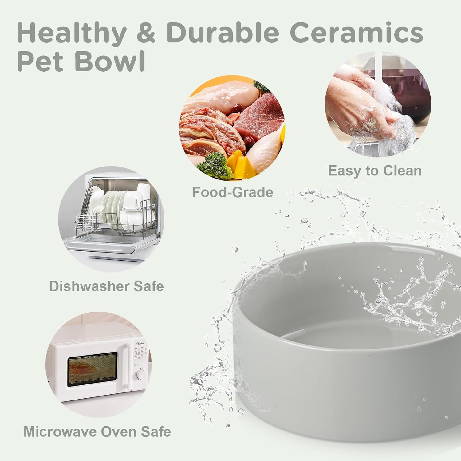 SPUNKYJUNKY Elevated Dog Bowls Ceramic, 8.3'' Dogs Food Water Bowls Raised with Non-Slip Bamboo Stand for Large Sized Breed Microwave Dishwasher Safe - 60 OZ,Grey