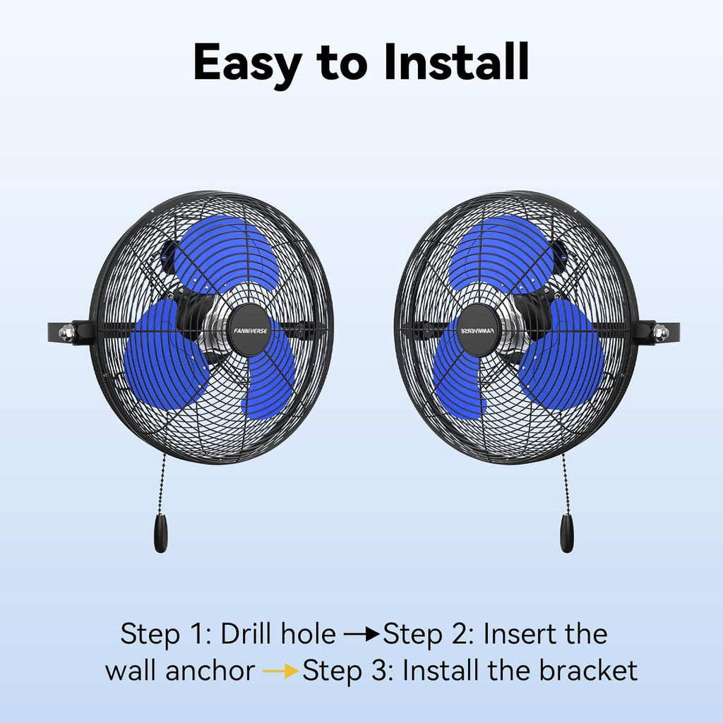 12 Inch Wall Fan Pro Series - Indoor High Velocity Wall Mount Fan for Commercial, Residential, Warehouse, Covered Patio, Shop, Garage, Barn, Gazebo 3 Speed 2800 CFM UL Safety Listed