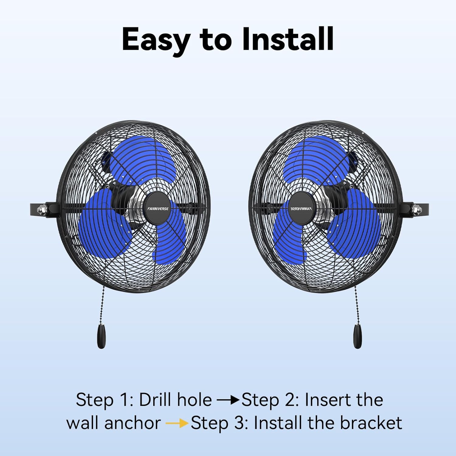 12 Inch Wall Fan Pro Series - Indoor High Velocity Wall Mount Fan for Commercial, Residential, Warehouse, Covered Patio, Shop, Garage, Barn, Gazebo 3 Speed 2800 CFM UL Safety Listed