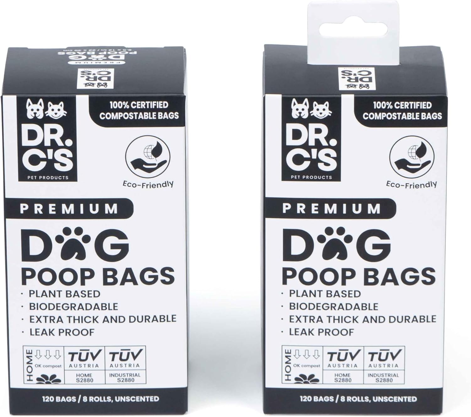 100% Certified Compostable Dog Poop Bags - Dr. C's Premium Dog Poop Bags - 120 Bags / 8 Rolls, Extra thick, Leak Proof, Unscented, Plant Based and Earth Friendly