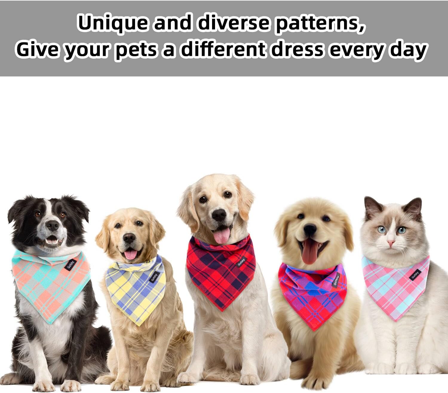 Summer Dog Bandana Small-Dog Scarf Vibrant Color Yellow Blue Plaid Printing Adjustable Bib Handkerchief Accessories for Small Dogs Cats (S)