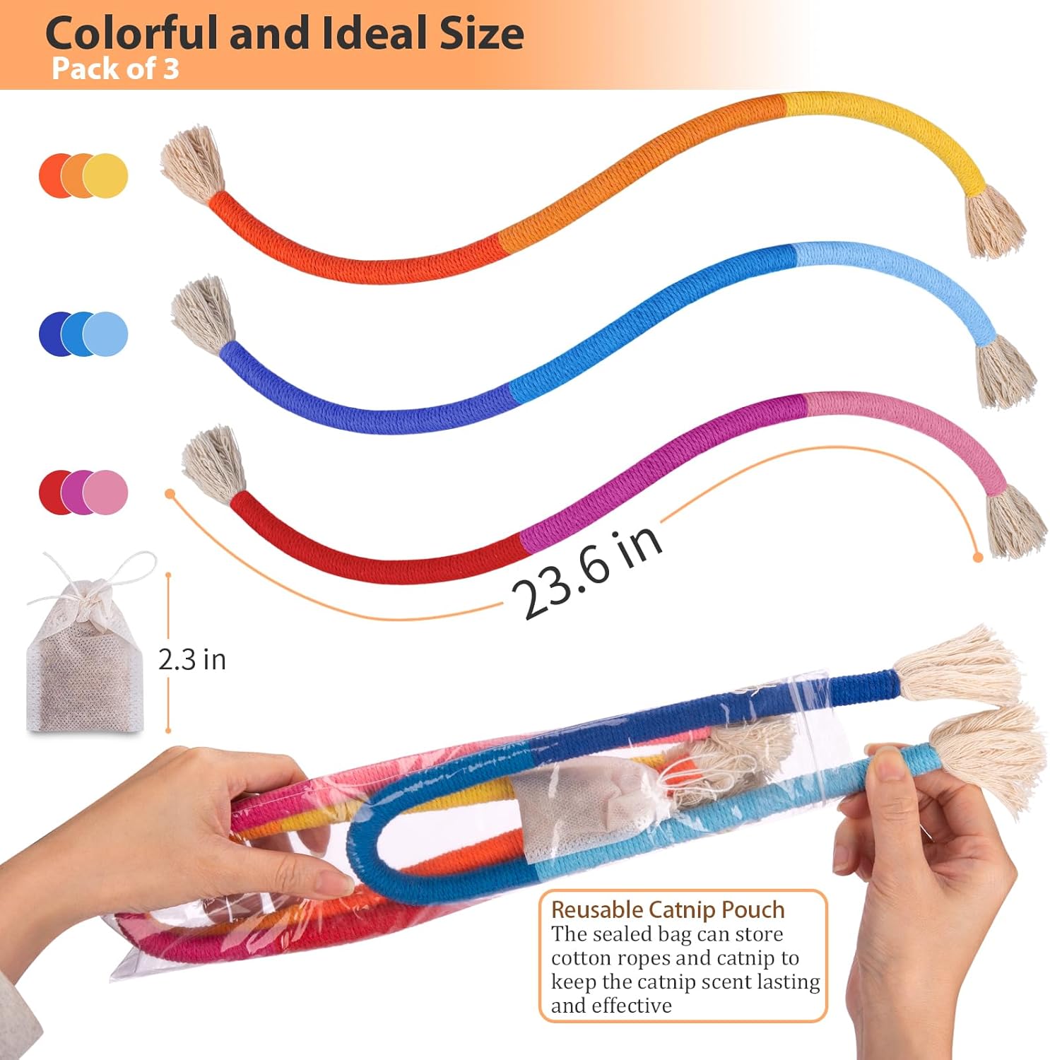 Retro Shaw Cat Toys Chew Ropes, Catnip Rope Toys for Indoor Cats Kitten, Safe Cat String Kitten Chew Teething Toy Kitty Nip Kicker - Pack of 3, 23.6 Inches