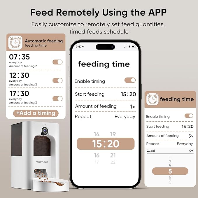 Automatic Cat Feeder with 2K Camera, Laser Tease Pet, 2.4 & 5GHz WiF Pet Feeder for Cat & Dog, Schedule Feeding Pet Food Dispenser w/Camera Rotates Up and Down, Night Vision, 2-Way Audio, 4L