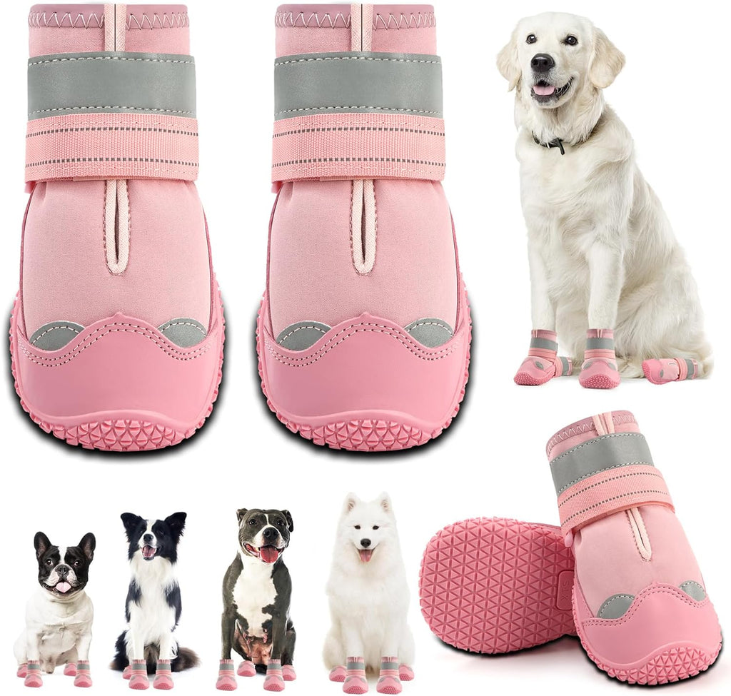 Dog Shoes for Large Dogs, Medium Dog Boots & Paw Protectors for Hardwood Floors, Outdoor Dog Booties for Hot Pavement Winter Snow Hiking, Waterproof Dog Shoes with Reflective Strips Size 7
