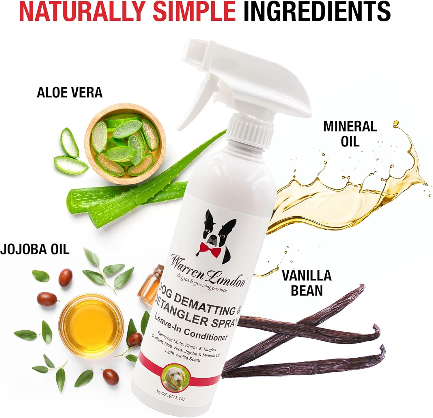 Warren London Dog Dematting & Detangling Spray | Groomer-Formulated Conditioner w/Aloe Vera & Jojoba Oil | Loosens Mats, Knots & Tangles | 16oz | Made in USA