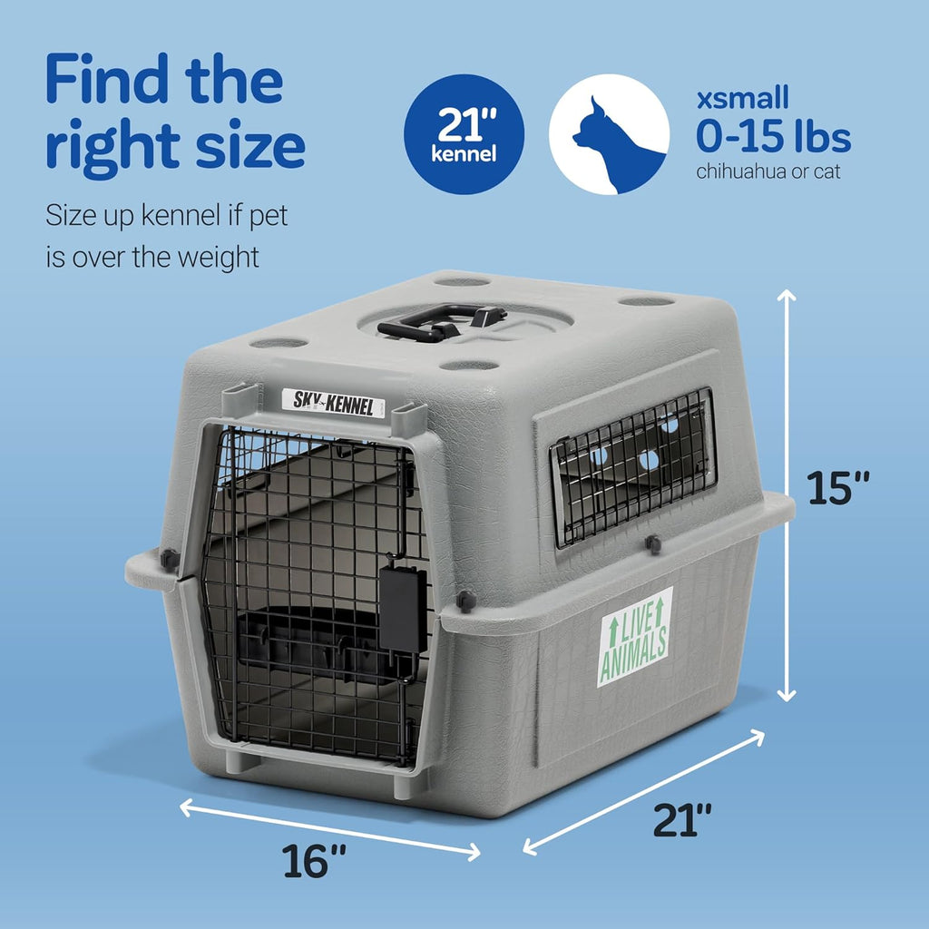 Petmate Sky Kennel - For Air and Travel, Airline Compliant Dog Crate for Pets up to 15 lbs, Heavy Duty Dog Kennel, Made in the USA- 21 Inches