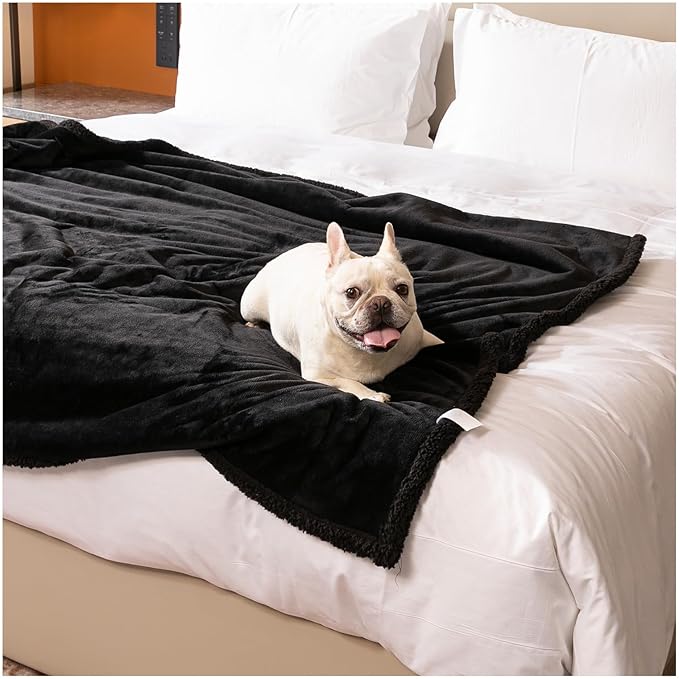 Waterproof Dog Throw Blanket for Couch Black Pet Blankets for Small Doggie Cat Fluffy Calming Sofa Covers Puppy Washable Cats Jacquard Fleece Blanket for Warm-Black,XS-28x20in
