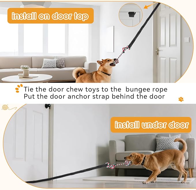 HOPET Bungee Tug Toy for Dogs,Tug of War Dog Toy for Aggressive Chewers to Keep Them Busy,Interactive Dog Rope Toy for Medium/Small Dogs,Can Used On Doors and Trees