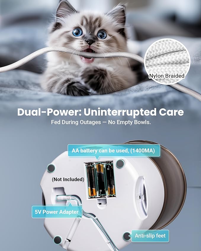 Automatic Cat Feeder for 3 Cats, 6L/25 Cups Smart WiFi Pet Feeder, Strong Anti-Jam System, Dual-Effect Desiccant Cat Food Dispenser, with 10S Voice Recorder for Cats and Small Dog(White)