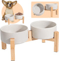 Elevated Ceramic Dog Bowl Set - Raised Dog Bowls with Non-Slip Bamboo Stand - Dog Food and Water Bowl Set - Double Dog Feeding Bowls - Suitable for Small and Medium Dogs - 28.74 OZ - 3.6 CUPS - 850 ML