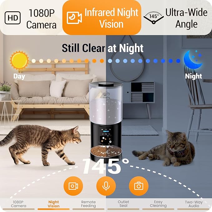 5L Automatic Cat Feeder with 2K HD Camera: 5G WiFi Automatic Dog Feeder with Night Vision,Cat Food Dispenser with Freshness for Multiple Pets,Detachable for Easy Clean-21 Cup (Sealed Outlet)