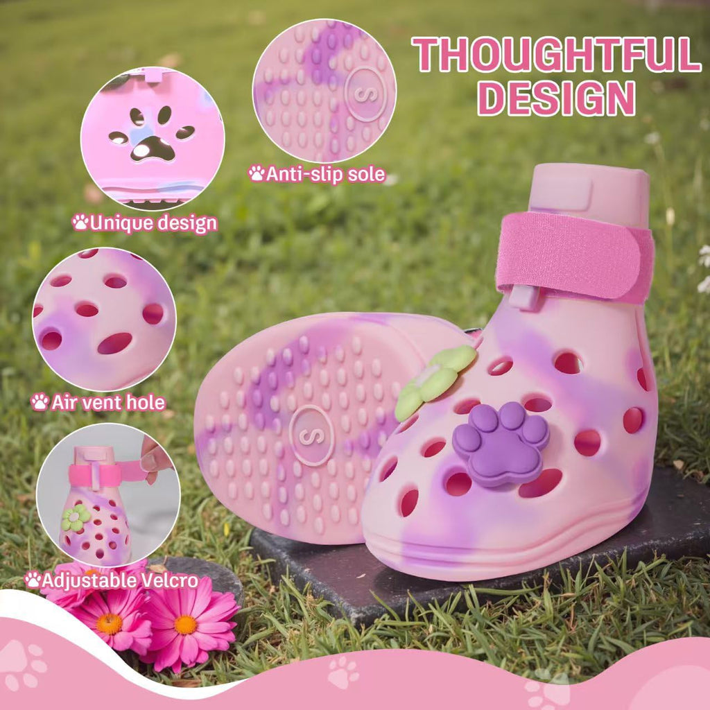 Dog Shoes for Hot Pavement, Adjustable Magic Tape Boots for Small, Medium & Large Dogs, Anti-Slip, Easy to Clean Paw Protectors for Beach, Outdoor & Hot Weather (Pink S)