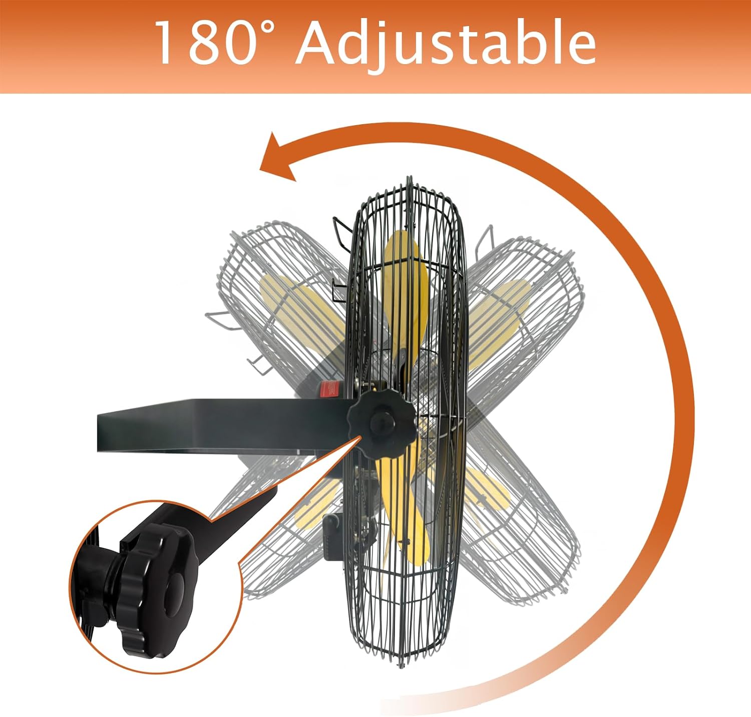 HiCFM 4600 CFM 18 inch Outdoor Safety Yellow Wall Mounted Fan with IP44 Enclosure Motor, Sealed Control Box, 9 FT Cord & GFCI Plug, 3-Speed Weatherproof for Patio, Workstation - UL Listed, 2 Pack