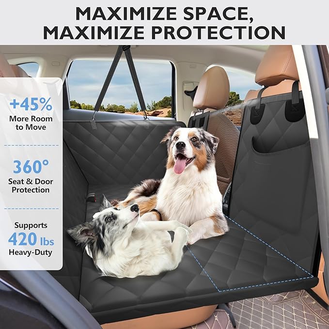 Back Seat Extender for Dogs-Upgraded Egg Crate Foam, Soft Dog Car Seat Cover Holds 420lbs, Sturdy Backseat Extender for Dogs, Waterproof Pet Car Bed Dog Hammock for Car, SUV, Truck