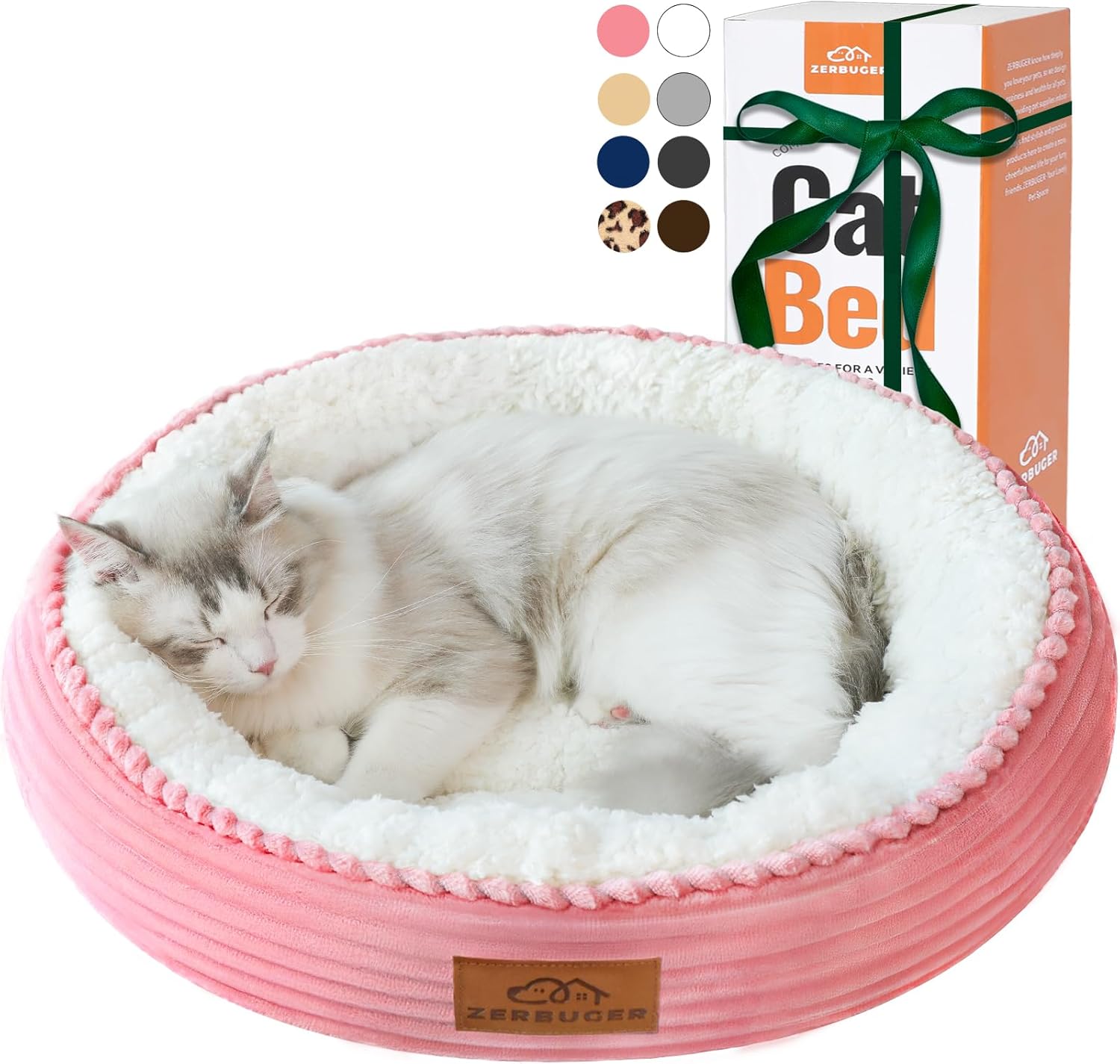 20in Washable Cat Beds for Indoor Cats - Round Donut Pet Bed for Cats, Small Dogs, Puppy, Kitten - Anti-Slip Bottom, Calming Bed Gift - Pink