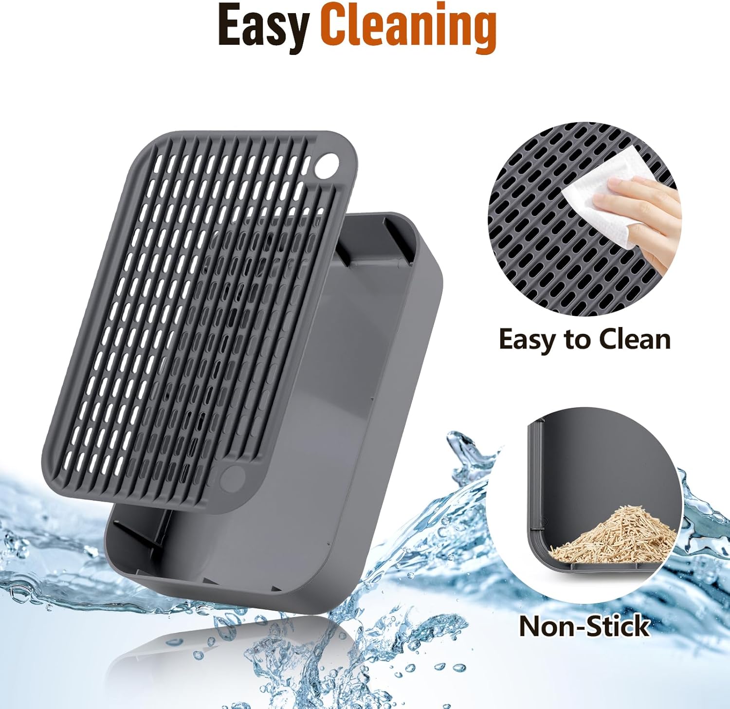 Cat Litter Box Ramp Mat with Filter Function, Cat Step Pedal Stool for Self-Cleaning Litter Box, Easy to Clean, Ideal for Kitten & Elderly Cats (Dark Grey)