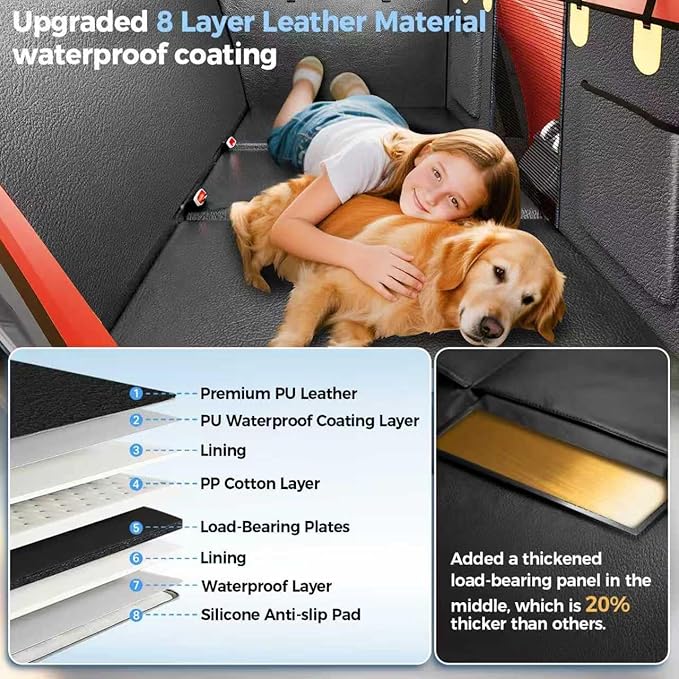 2025 Upgraded Dog Car Seat Cover for Back Seat with Hard Bottom Car Seat Cover for Dogs, Waterproof Pet Seat Protector, Non-Slip Scratch-Resistant Surface, Supports 500lbs, Easy to Clean and Install