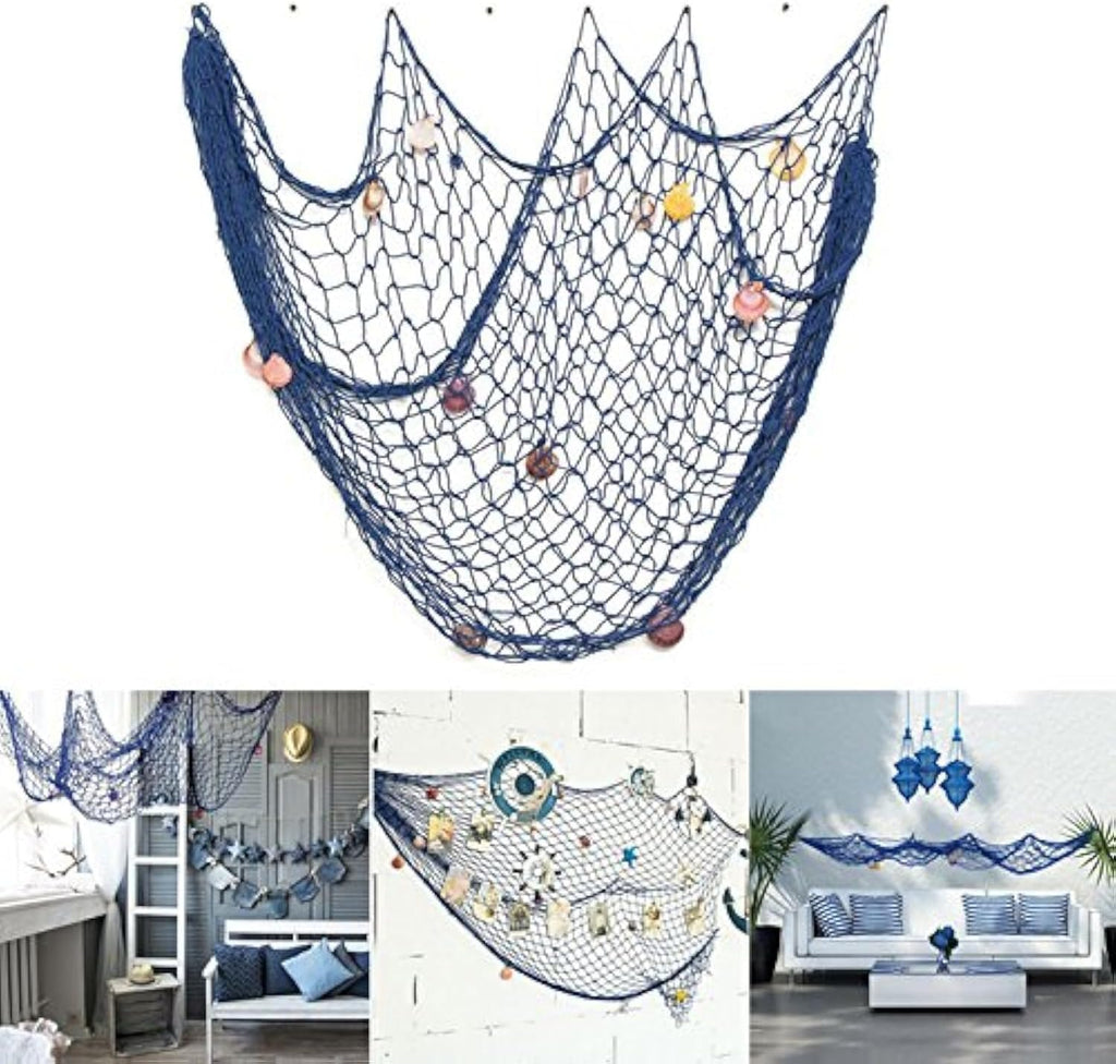 Rosoz Nautical Decorative Fishing Net, Sea Theme Fish Net Decor for Party/Wall Decoration Background,Blue,79inch x 59inch