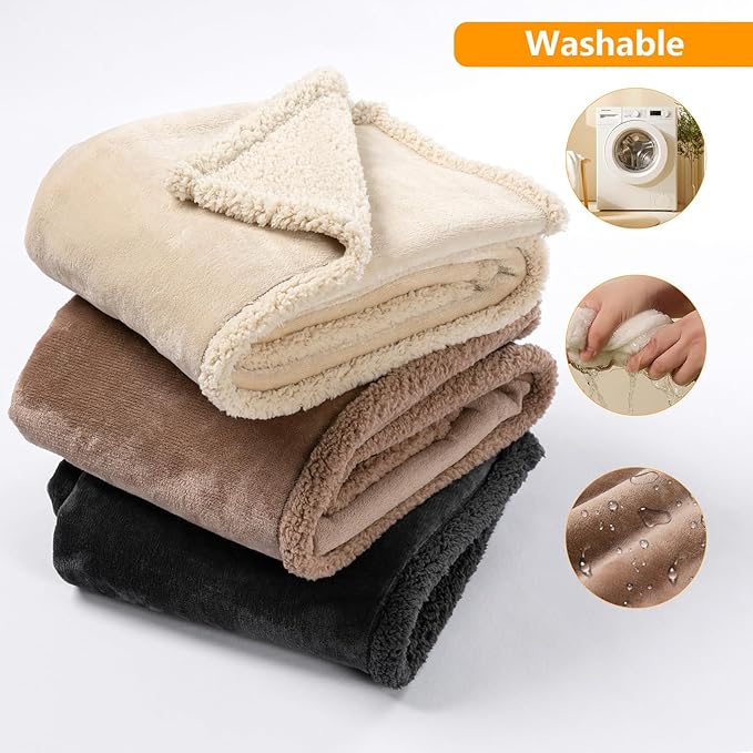 Waterproof Brown Dog Throw Blanket for Pet Couch Puppy Blankets Cover Fluffy Jacquard Fleece Leakproof Blankets Dark Color Sofa Couch Covers Mats Warm Washable-Camel,S