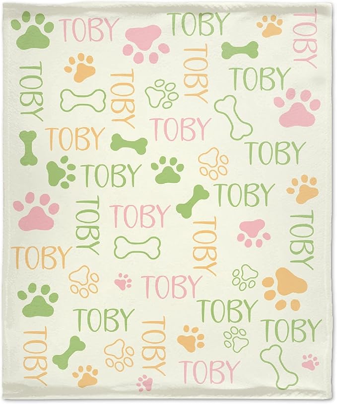 Personalized Dog Dog Blanket - Custom Dog Blanket with Pets Name Cute Paw Print Pet Throw - Puppy Fluffy Blanket S 50"x40" for Medium Dog