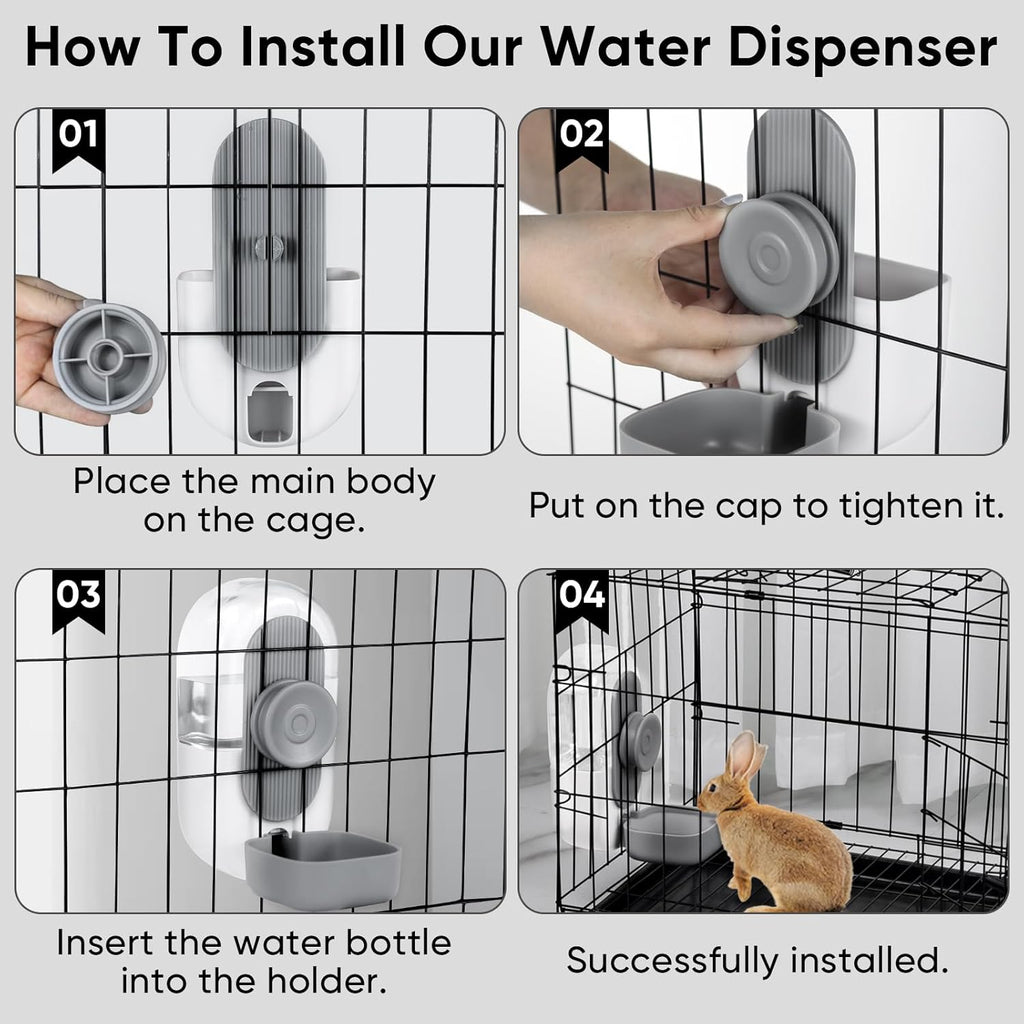 28oz Hanging Automatic Water Dispenser，Rabbit Water Bottle,Bunny Guinea Pig Ferret Water Bowl for Cage,Suitable for Small Animal Puppies(Cage Grid Spacing Over 1.2'') (Gray)