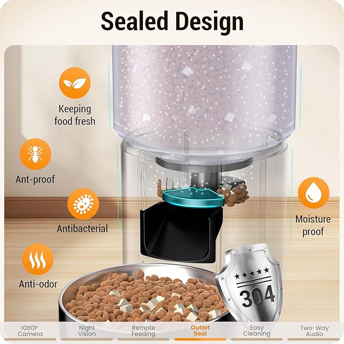 5L Automatic Cat Feeder with 2K HD Camera: 5G WiFi Automatic Dog Feeder with Night Vision,Cat Food Dispenser with Freshness for Multiple Pets,Detachable for Easy Clean-21 Cup (Sealed Outlet)