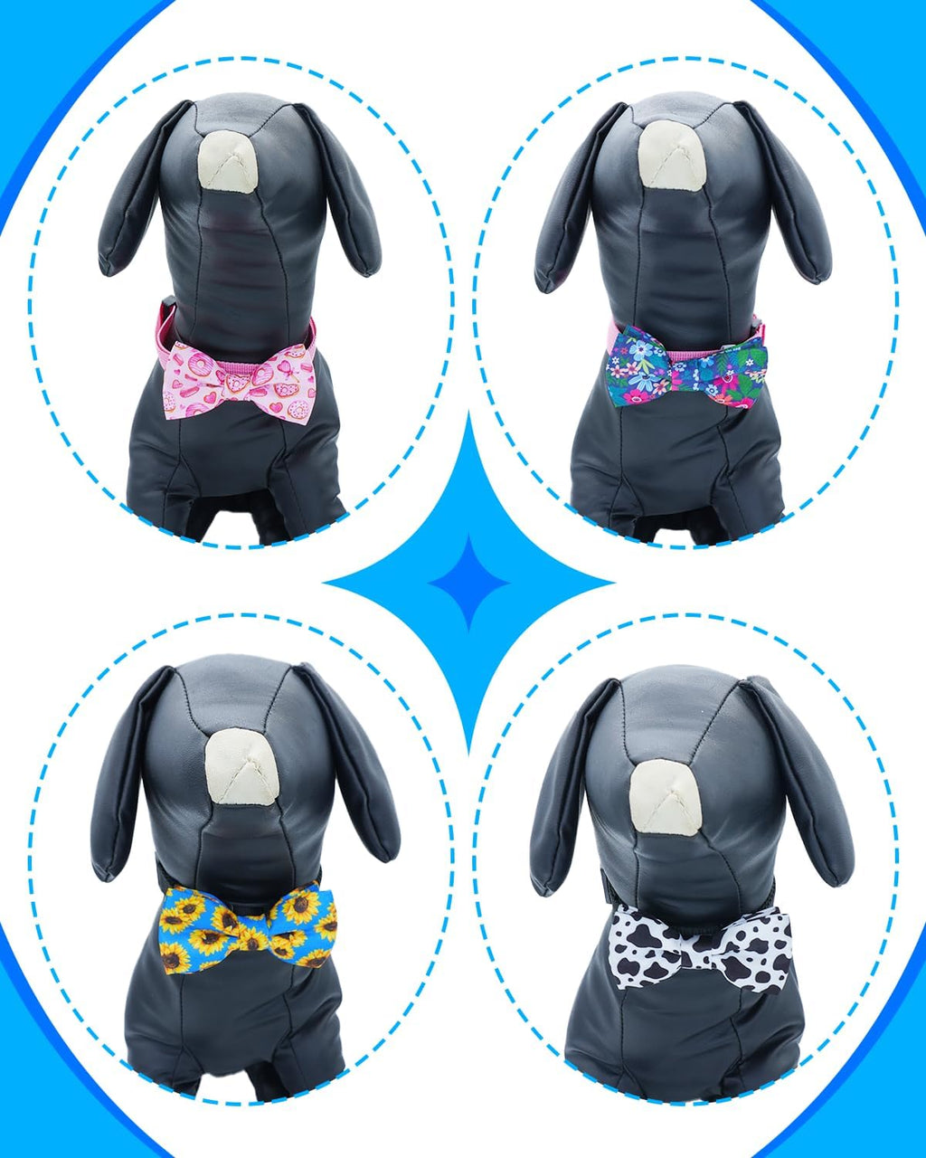 PET SHOW 10 Pack Big Dog Bow Ties for Large Medium Dogs Sliding Collar Attachments Daily Bowties Multiple Styles Cute Summer Bowknots Wedding Party Holiday Pet Grooming Accessories(Large)